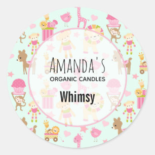 Cute Pattern with Happy Animals & Toys Candle Soap Classic Round Sticker