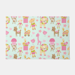 Cute Pattern with Happy Animals & Toys Doormat