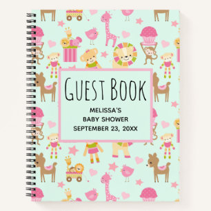 Cute Pattern with Happy Animals & Toys Guest Book