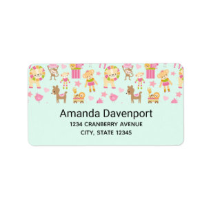 Cute Pattern with Happy Animals & Toys Label