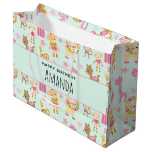 Cute Pattern with Happy Animals & Toys Large Gift Bag