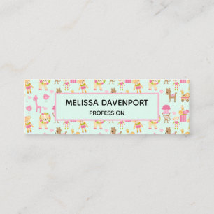 Cute Pattern with Happy Animals & Toys Mini Business Card