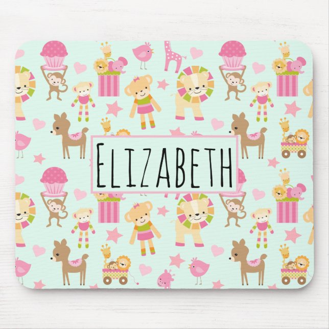 Cute Pattern with Happy Animals & Toys Mouse Mat (Front)