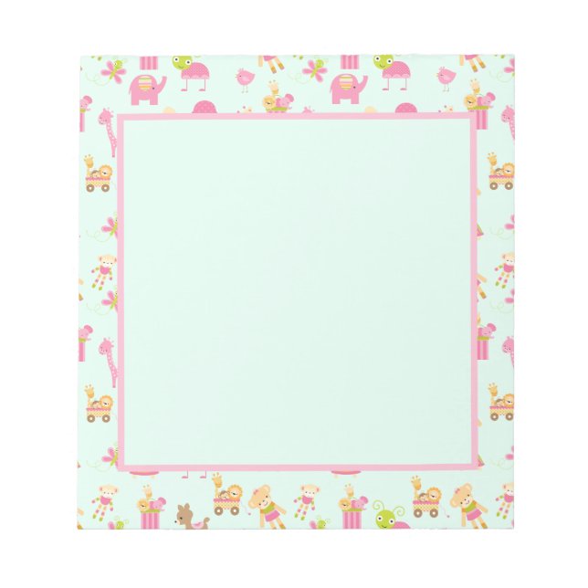 Cute Pattern with Happy Animals & Toys Notepad (Front)