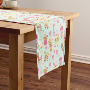 Cute Pattern with Happy Animals & Toys Short Table Runner