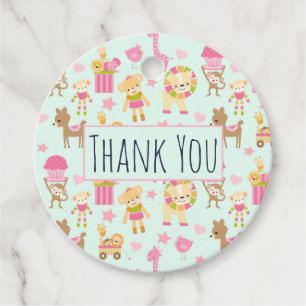 Cute Pattern with Happy Animals & Toys Thank You Favour Tags
