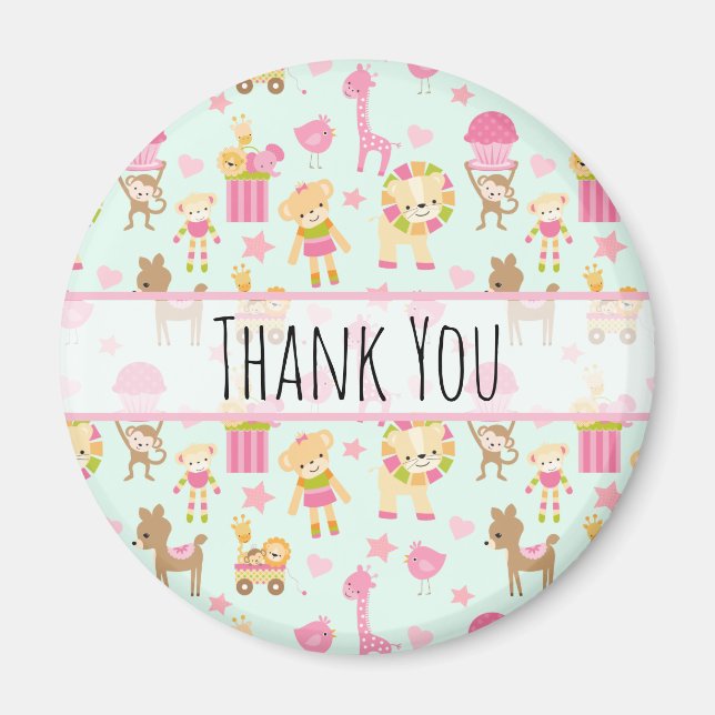Cute Pattern with Happy Animals & Toys Thank You Magnet (Front)