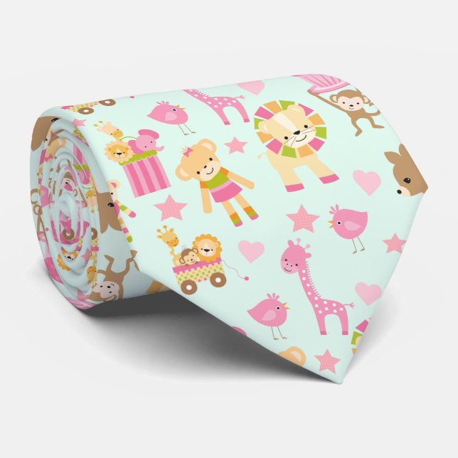 Cute Pattern with Happy Animals & Toys Tie (Rolled)