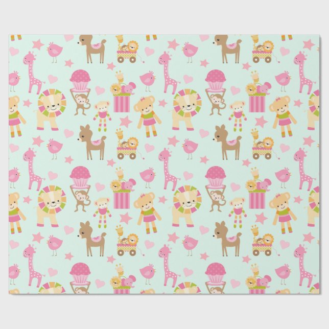 Cute Pattern with Happy Animals & Toys Wrapping Paper (Flat)