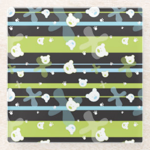 Cute pattern with little bears glass coaster