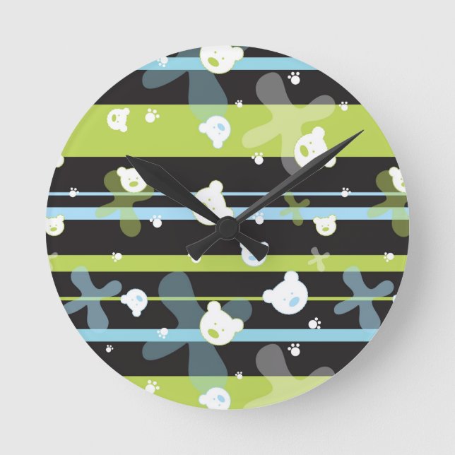 Cute pattern with little bears round clock (Front)