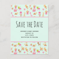 Cute Pattern with Nursery Animals Save the Date