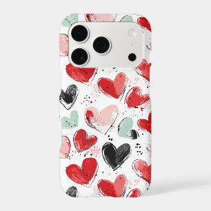 cute pattern with painted hearts watercolor