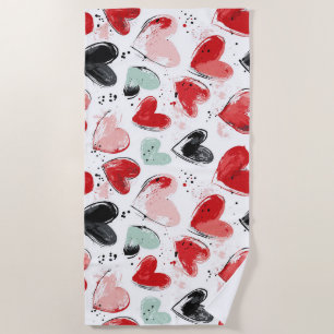 cute pattern with painted hearts watercolor beach towel