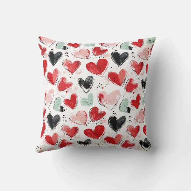 cute pattern with painted hearts watercolor  cushion (Back)