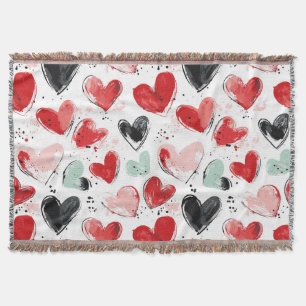 cute pattern with painted hearts watercolor  throw blanket