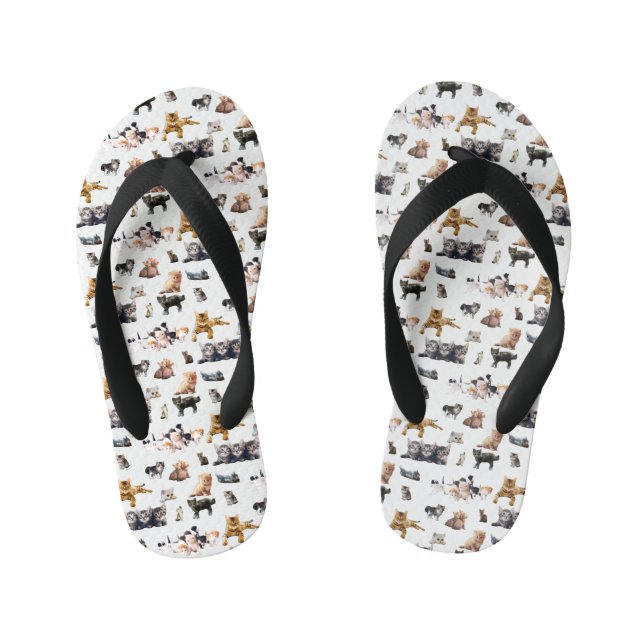 Cute pattern with photographs of Cats and kittens Kid's Flip Flops (Footbed)