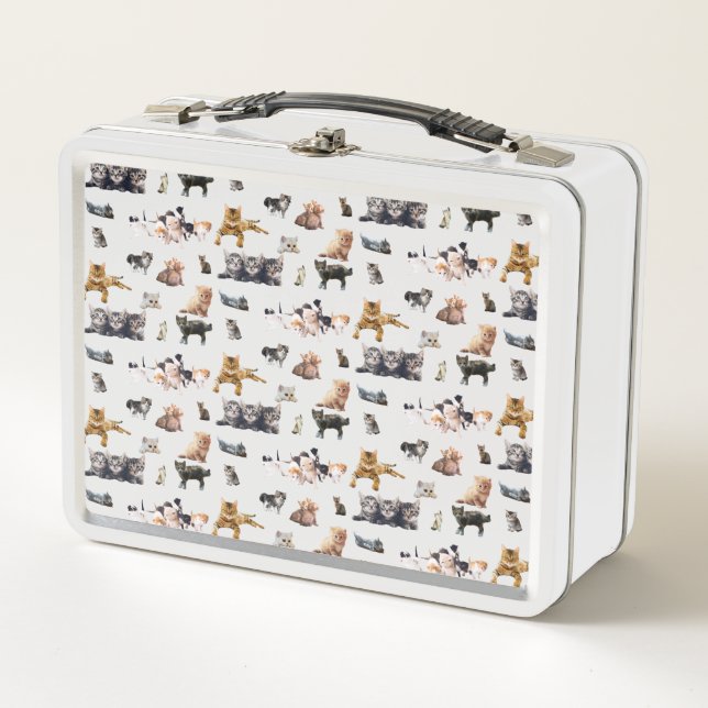 Cute pattern with photographs of Cats and kittens Metal Lunch Box (Front)