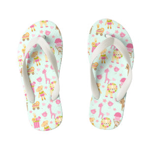 Cute Pattern with Whimsical Animals & Toys Kid's Flip Flops