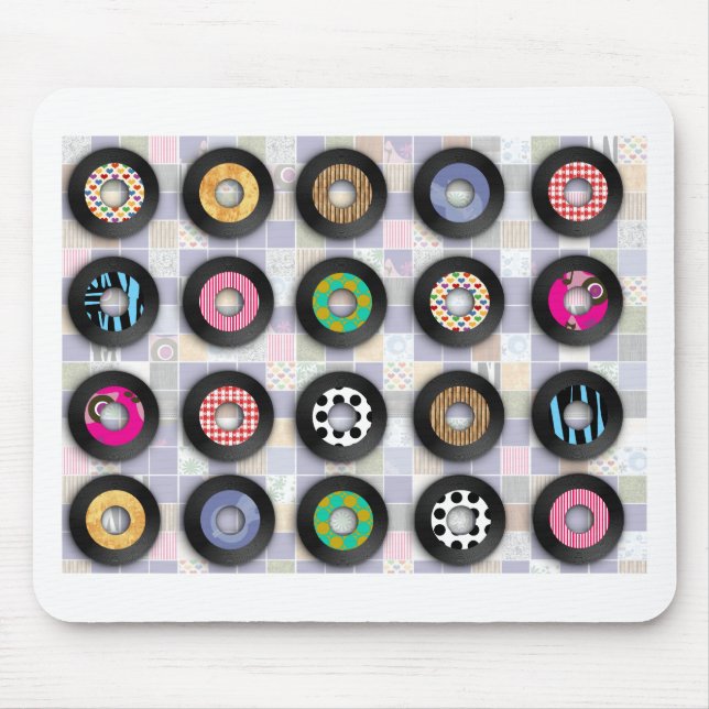 Cute Patterned 45 Records Mouse Mat (Front)