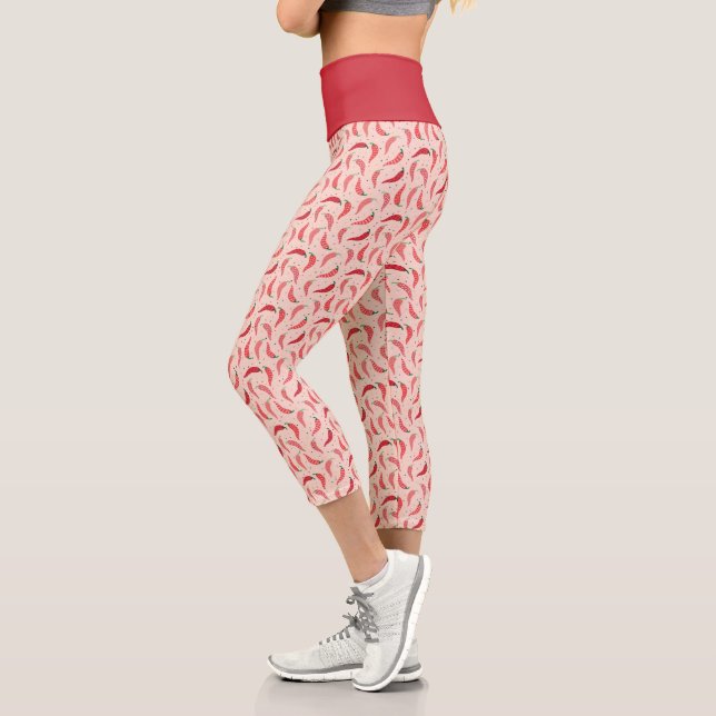 Cute Patterned Chile Peppers on Pink Capri Leggings (Left)