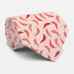 Cute Patterned Chile Peppers on Pink Tie