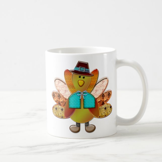Cute Patterned Designer Pilgrim Turkey Coffee Mug (Right)