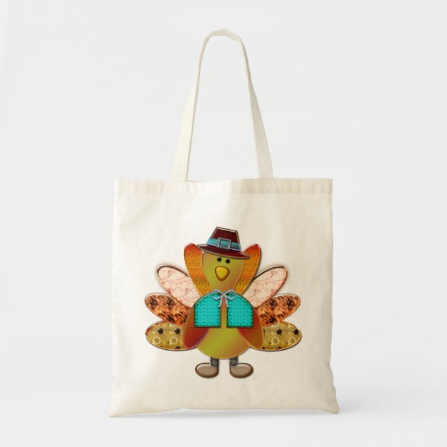 Cute Patterned Designer Pilgrim Turkey Tote Bag (Front)