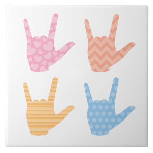 Cute Patterns Sign Language I Love You Signs Decor Tile (Front)