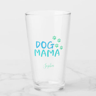 Cute Paw and Dog MAMA Typography Glass