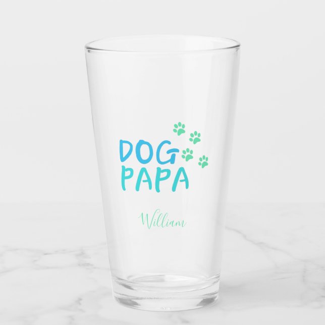 Cute Paw and Dog PAPA Typography  Glass (Front)