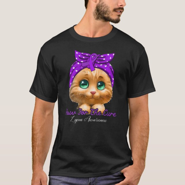 Cute Paw For The Cure Lupus Awareness Cat T-Shirt (Front)