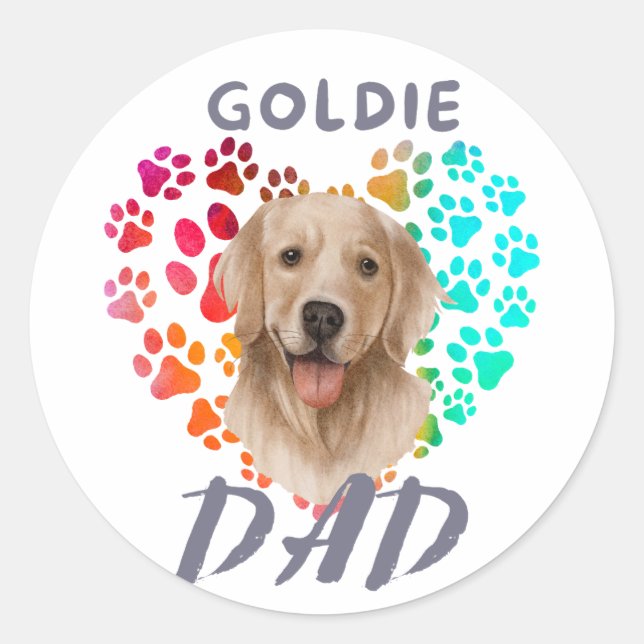 Cute paw Heart golden Dog Puppy Pet Animal party Classic Round Sticker (Front)