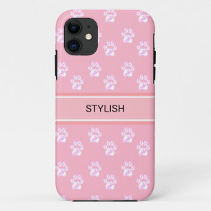 Cute paw pattern & text on pink iPhone 11 case