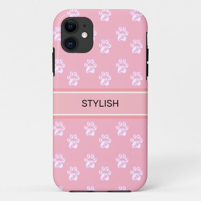 Cute paw pattern & text on pink Case-Mate iPhone case (Back)