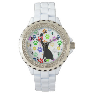 Cute Paw Pattern With Cat Chasing a butterfly Watch