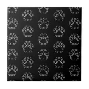 Cute Paw Print Animal Dog Lover White Line Contour Tile