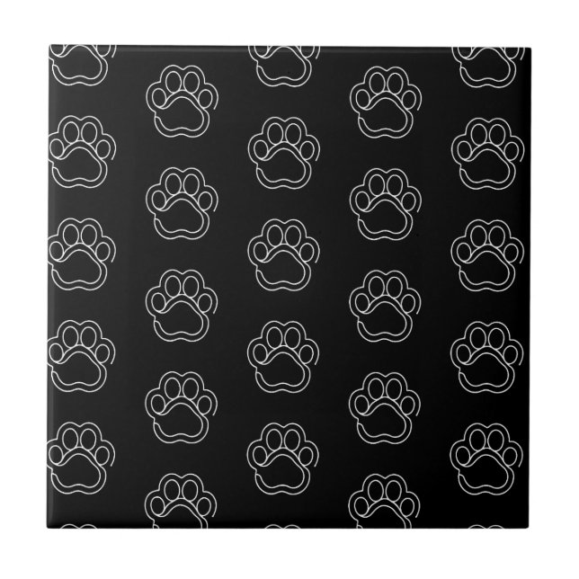 Cute Paw Print Animal Dog Lover White Line Contour Tile (Front)
