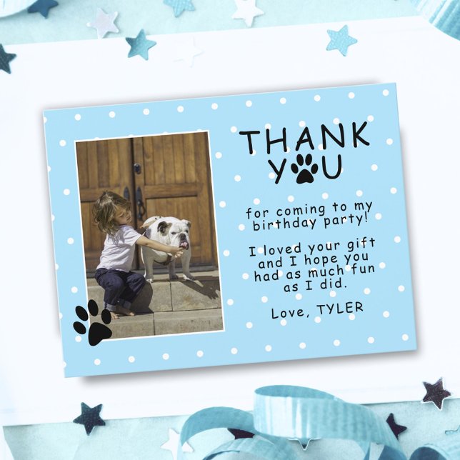 Cute Paw Print Blue Birthday Thank you Photo  Postcard (Creator Uploaded)