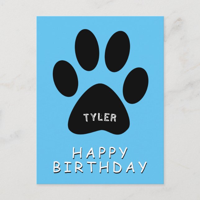Cute Paw Print Blue Happy birthday Postcard (Front)