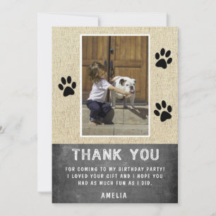 Cute Paw Print Chalkboard Birthday Photo Thank you Card