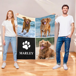 Cute Paw Print Dog Lover Photo Collage Pet Fleece Blanket