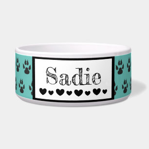 Cute Paw Print Dog's name and Hearts Custom Color