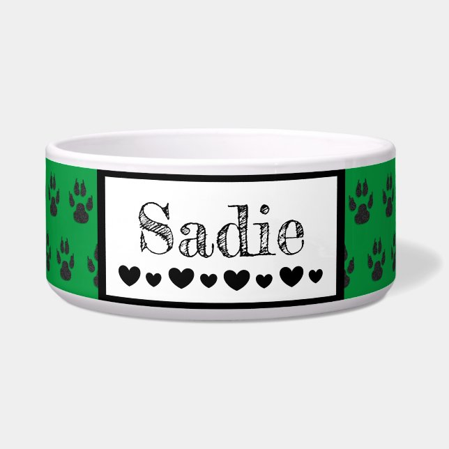 Cute Paw Print Dog's name and Hearts Custom Colour (Front)