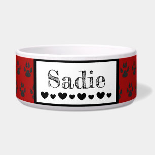 Cute Paw Print Dog's name and Hearts Custom Colour