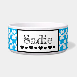 Cute Paw Print Dog's name and Hearts Custom Colour