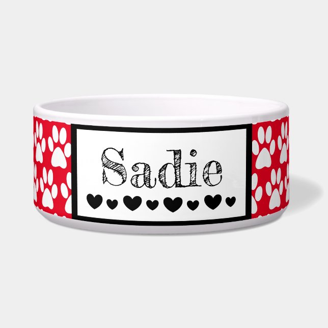 Cute Paw Print Dog's name and Hearts Custom Colour (Front)