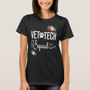 Cute Paw Print Flowers Vet Tech Squad Veterinary T T-Shirt