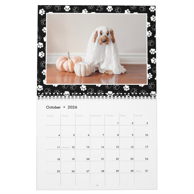 Cute Paw Print Frame Pet Photo Calendar (Oct 2026)