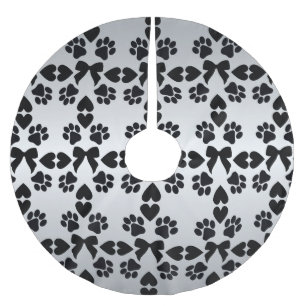 Cute Paw Print Heart and Ribbon Pattern Neutral Brushed Polyester Tree Skirt